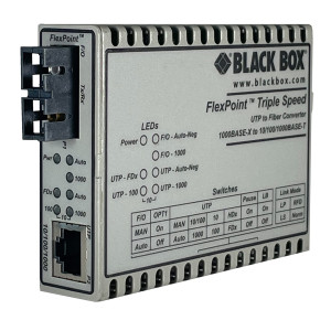 Black Box LMC1017A Gigabit Ethernet Media Converter, 10/100/1000-Mbps Copper to 1000-Mbps Multi/Singlemode Fiber, ST/SC